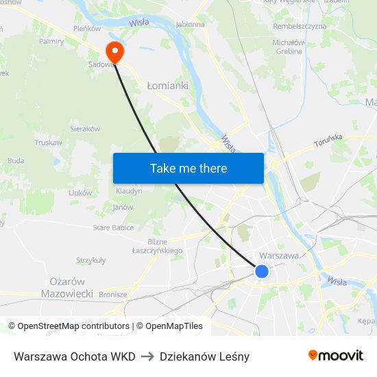 Warszawa Ochota WKD to Dziekanów Leśny map