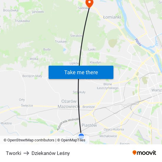 Tworki to Dziekanów Leśny map