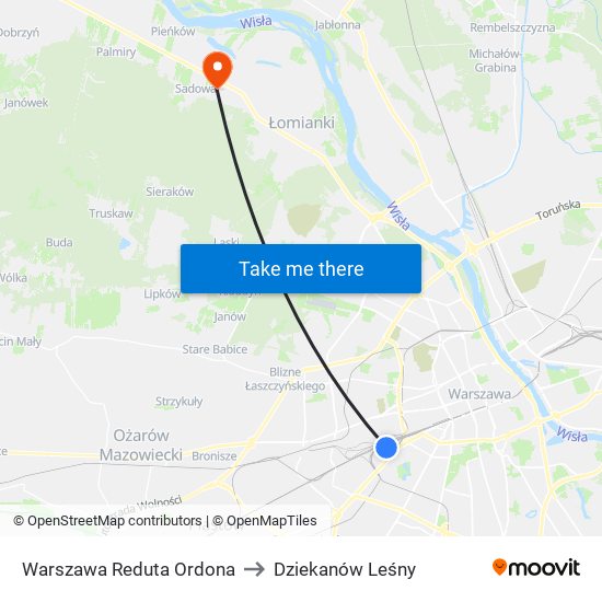 Warszawa Reduta Ordona to Dziekanów Leśny map