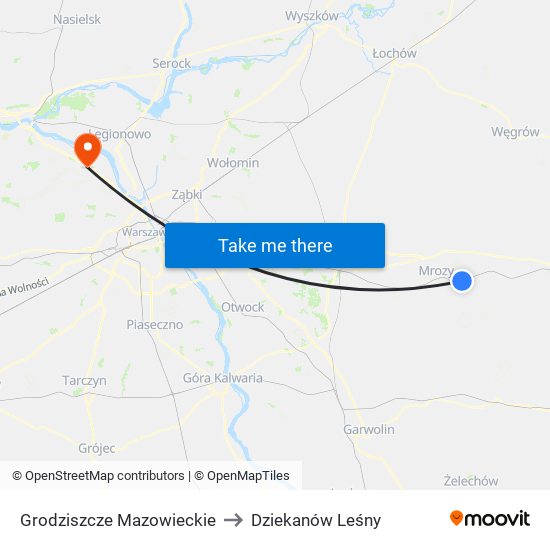 Grodziszcze Mazowieckie to Dziekanów Leśny map