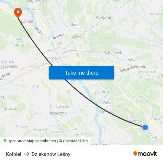 Kołbiel to Dziekanów Leśny map