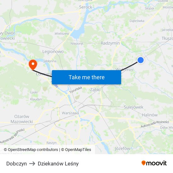 Dobczyn to Dziekanów Leśny map