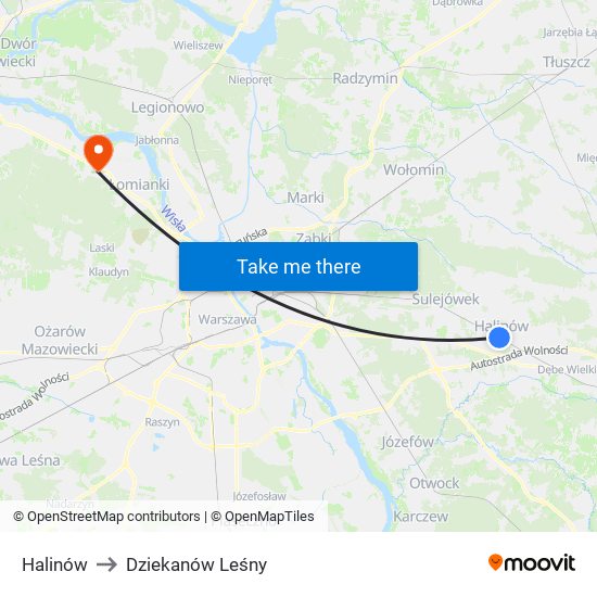 Halinów to Dziekanów Leśny map