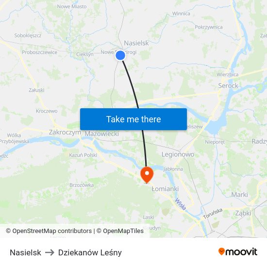 Nasielsk to Dziekanów Leśny map