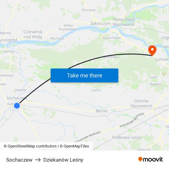 Sochaczew to Dziekanów Leśny map