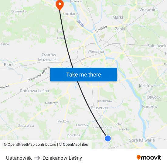 Ustanówek to Dziekanów Leśny map