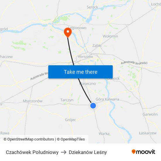 Czachówek Południowy to Dziekanów Leśny map