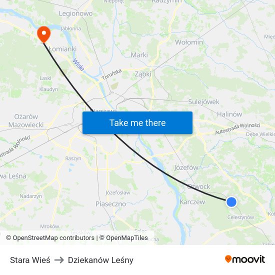 Stara Wieś to Dziekanów Leśny map