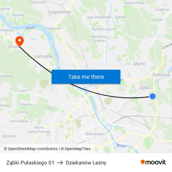 Ząbki Pułaskiego 01 to Dziekanów Leśny map