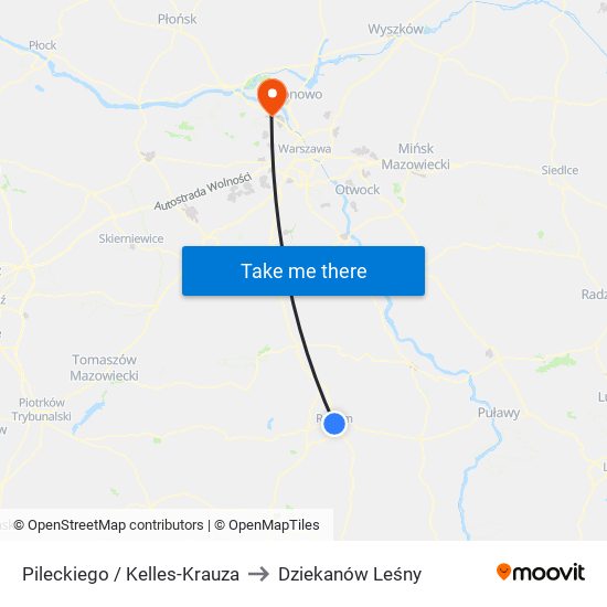 Pileckiego / Kelles-Krauza to Dziekanów Leśny map