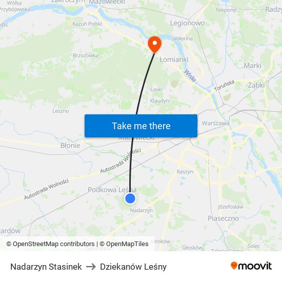 Nadarzyn Stasinek to Dziekanów Leśny map