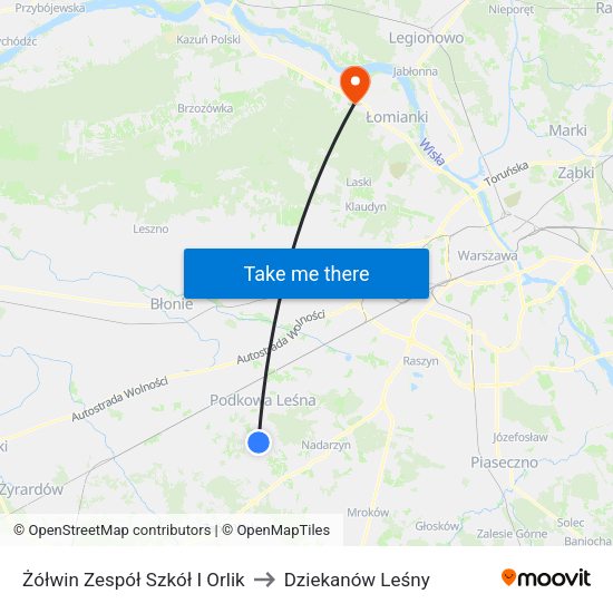 Żółwin Zespół Szkół I Orlik to Dziekanów Leśny map