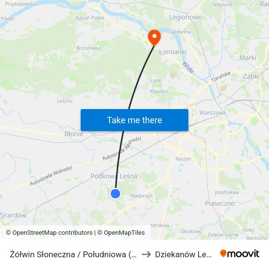 Żółwin Słoneczna / Południowa (Nż) to Dziekanów Leśny map