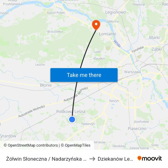 Żółwin Słoneczna / Nadarzyńska (Nż) to Dziekanów Leśny map