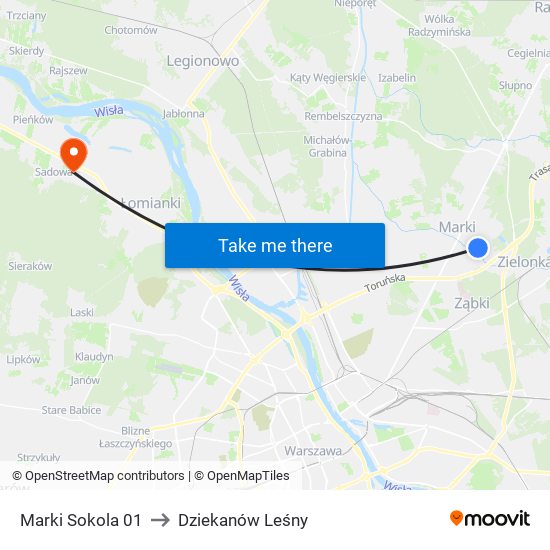 Marki Sokola to Dziekanów Leśny map