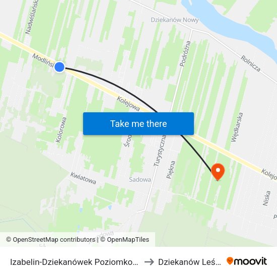 Izabelin-Dziekanówek Poziomkowa to Dziekanów Leśny map