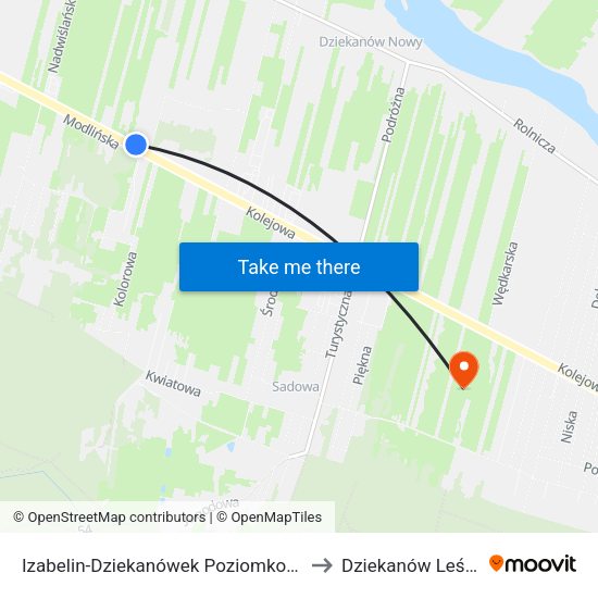 Izabelin-Dziekanówek Poziomkowa to Dziekanów Leśny map