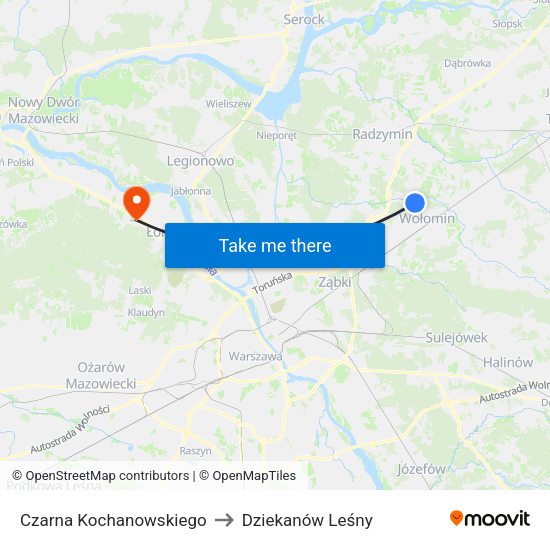 Czarna Kochanowskiego to Dziekanów Leśny map