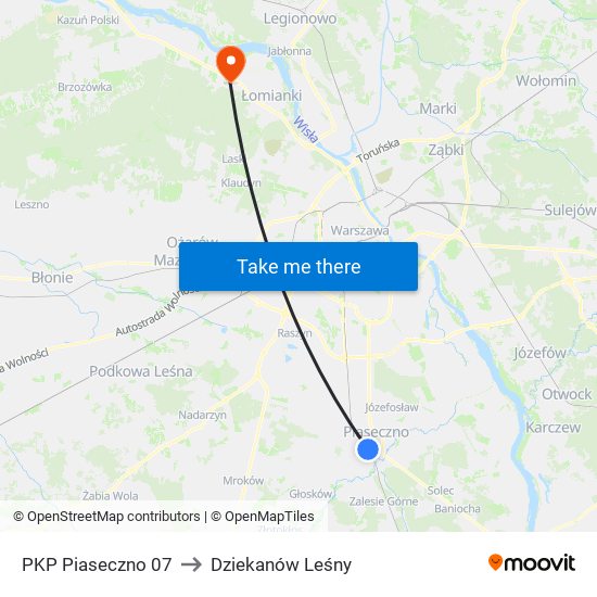 PKP Piaseczno to Dziekanów Leśny map