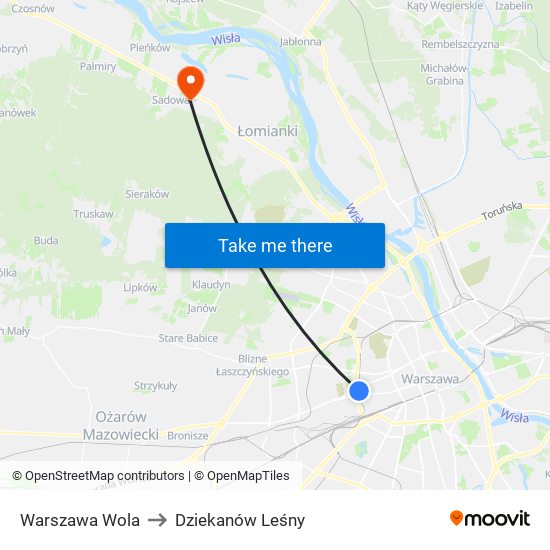 Warszawa Wola to Dziekanów Leśny map