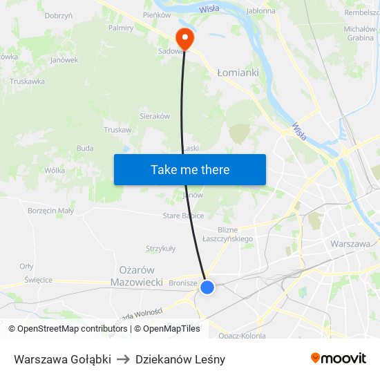 Warszawa Gołąbki to Dziekanów Leśny map