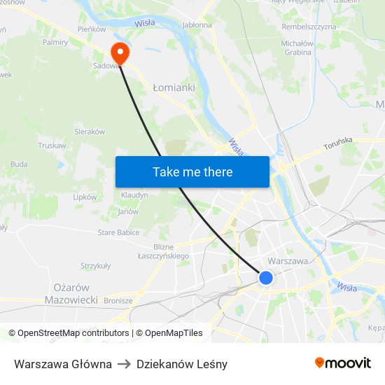 Warszawa Główna to Dziekanów Leśny map