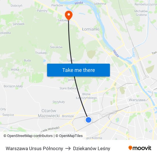 Warszawa Ursus Północny to Dziekanów Leśny map