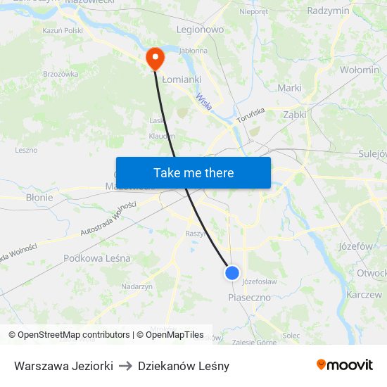 Warszawa Jeziorki to Dziekanów Leśny map