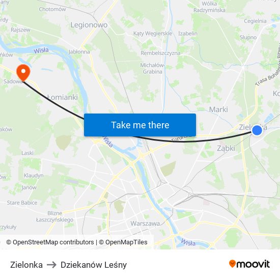 Zielonka to Dziekanów Leśny map