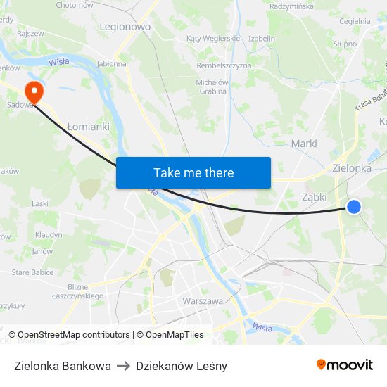 Zielonka Bankowa to Dziekanów Leśny map