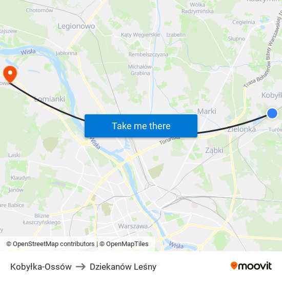 Kobyłka-Ossów to Dziekanów Leśny map