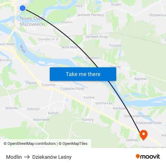 Modlin to Dziekanów Leśny map
