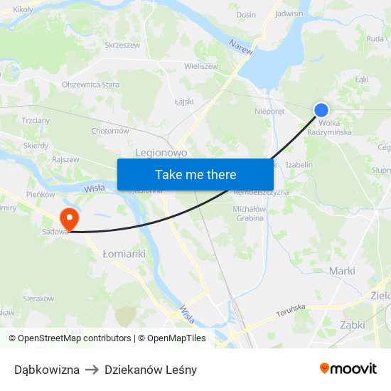 Dąbkowizna to Dziekanów Leśny map