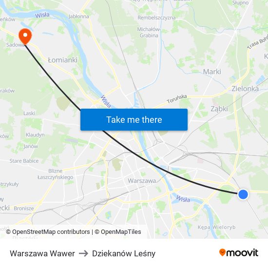 Warszawa Wawer to Dziekanów Leśny map