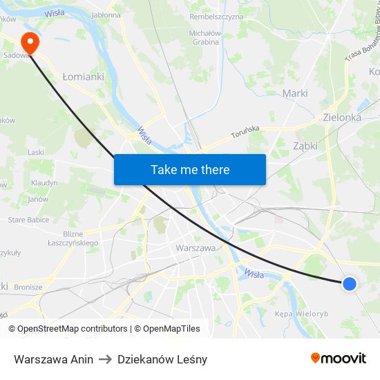 Warszawa Anin to Dziekanów Leśny map