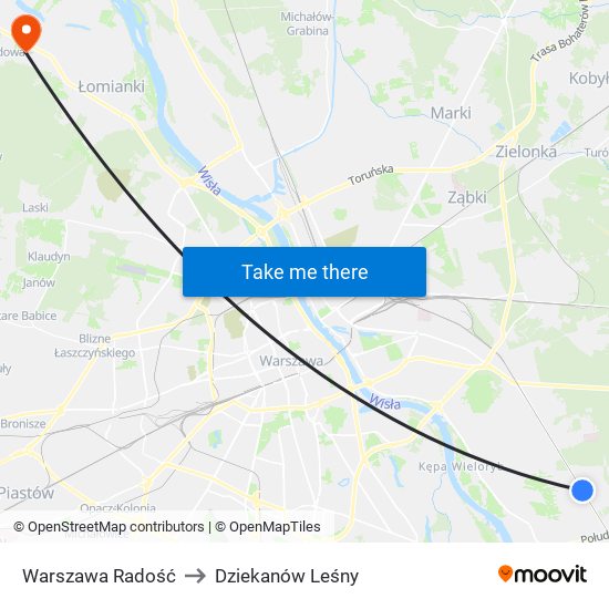 Warszawa Radość to Dziekanów Leśny map