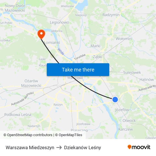 Warszawa Miedzeszyn to Dziekanów Leśny map