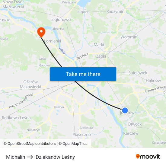 Michalin to Dziekanów Leśny map