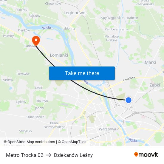 Metro Trocka 02 to Dziekanów Leśny map