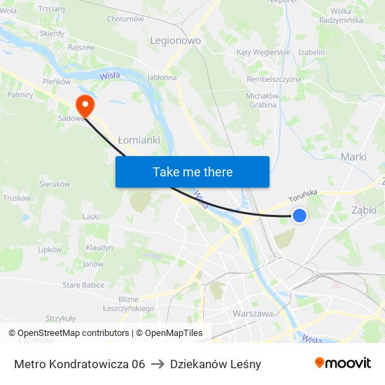 Metro Kondratowicza 06 to Dziekanów Leśny map