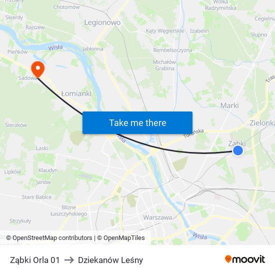 Ząbki Orla 01 to Dziekanów Leśny map