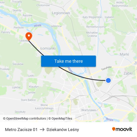 Metro Zacisze 01 to Dziekanów Leśny map