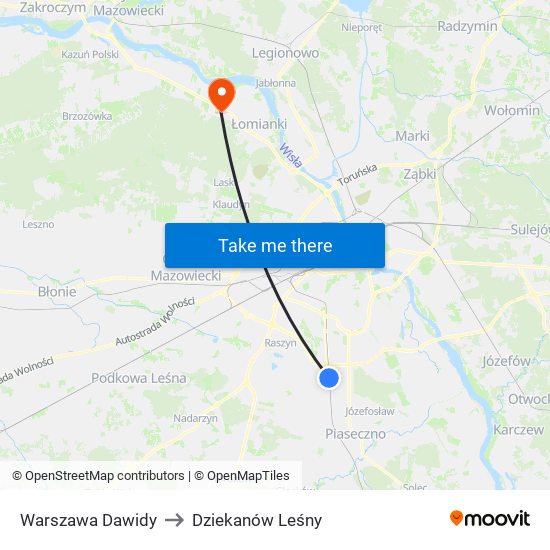 Warszawa Dawidy to Dziekanów Leśny map