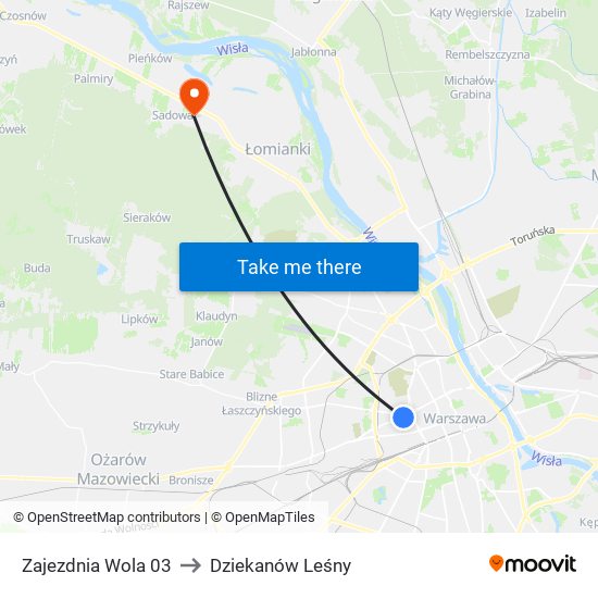 Zajezdnia Wola 03 to Dziekanów Leśny map