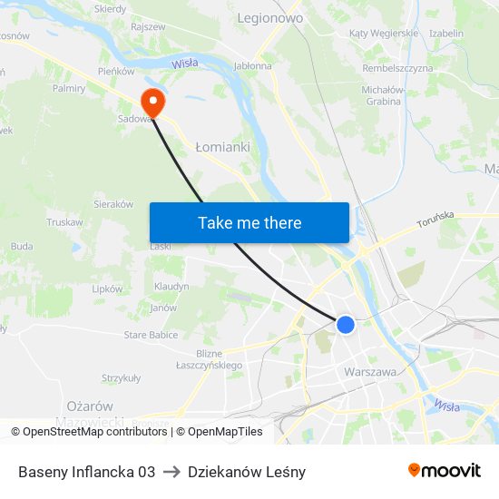 Baseny Inflancka to Dziekanów Leśny map