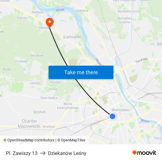 Pl. Zawiszy to Dziekanów Leśny map