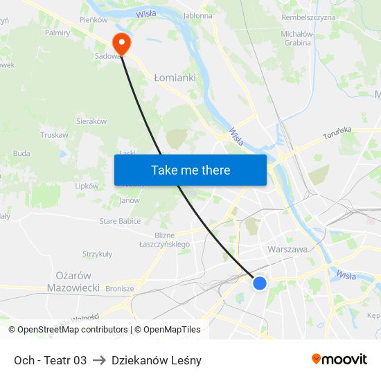 Och-Teatr to Dziekanów Leśny map