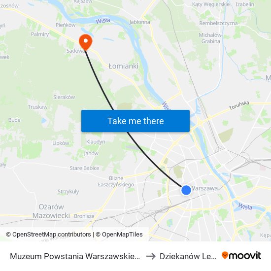 Muzeum Powstania Warszawskiego 06 to Dziekanów Leśny map