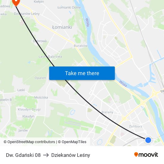 Dw. Gdański 08 to Dziekanów Leśny map