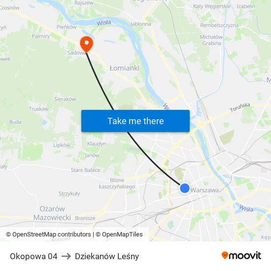 Okopowa 04 to Dziekanów Leśny map